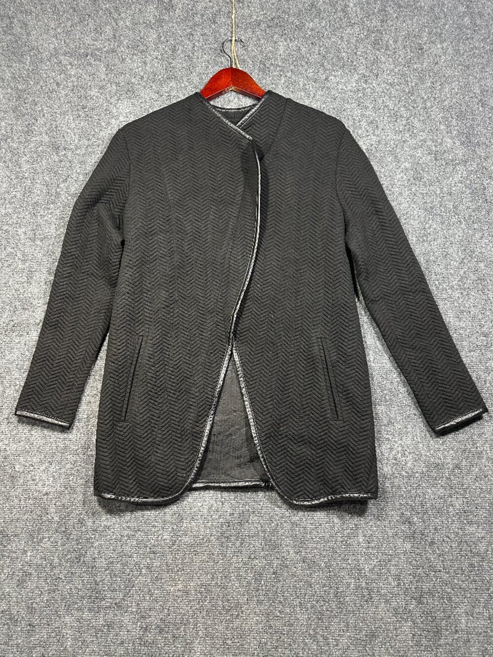 Periphery Jacket Womens Small Black Assymetrical Zip Textured Faux Leather Trim
